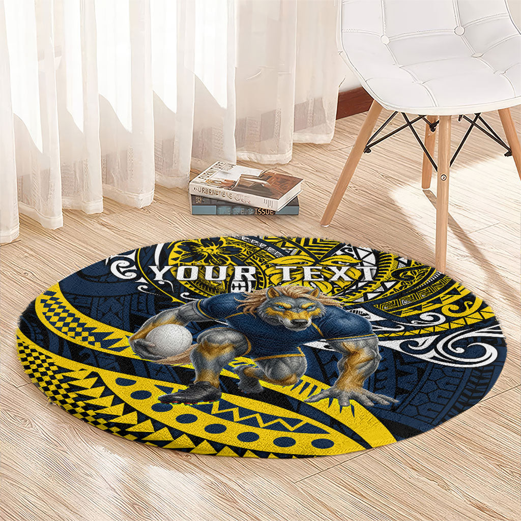 Personalised North Queensland Cowboys Round Carpet Polynesian Tribal Art Style With Powerful Blue Heeler Mascot