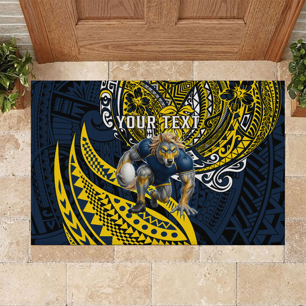 Personalised North Queensland Cowboys Rubber Doormat Polynesian Tribal Art Style With Powerful Blue Heeler Mascot