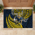 Personalised North Queensland Cowboys Rubber Doormat Polynesian Tribal Art Style With Powerful Blue Heeler Mascot