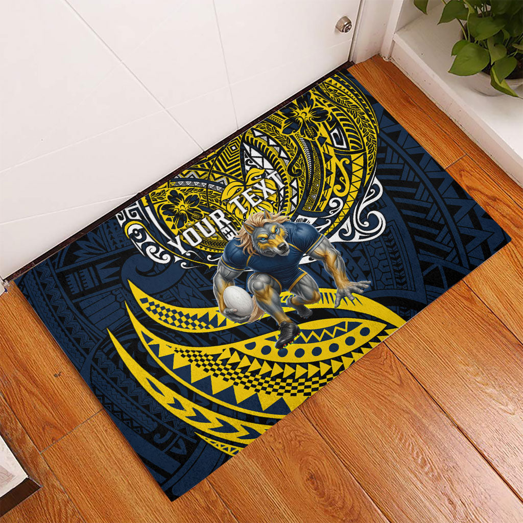 Personalised North Queensland Cowboys Rubber Doormat Polynesian Tribal Art Style With Powerful Blue Heeler Mascot