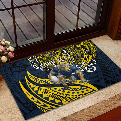 Personalised North Queensland Cowboys Rubber Doormat Polynesian Tribal Art Style With Powerful Blue Heeler Mascot