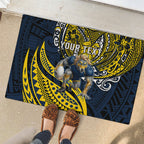 Personalised North Queensland Cowboys Rubber Doormat Polynesian Tribal Art Style With Powerful Blue Heeler Mascot