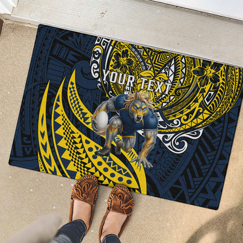 Personalised North Queensland Cowboys Rubber Doormat Polynesian Tribal Art Style With Powerful Blue Heeler Mascot