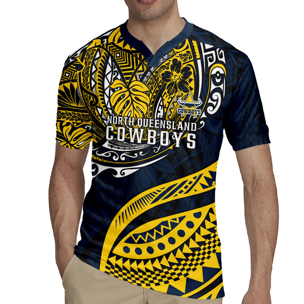 Personalised North Queensland Cowboys Rugby Jersey Polynesian Tribal Art Style With Powerful Blue Heeler Mascot