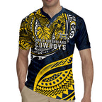 Personalised North Queensland Cowboys Rugby Jersey Polynesian Tribal Art Style With Powerful Blue Heeler Mascot