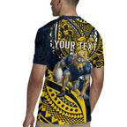 Personalised North Queensland Cowboys Rugby Jersey Polynesian Tribal Art Style With Powerful Blue Heeler Mascot