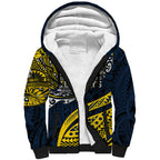 Personalised North Queensland Cowboys Sherpa Hoodie Polynesian Tribal Art Style With Powerful Blue Heeler Mascot