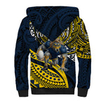 Personalised North Queensland Cowboys Sherpa Hoodie Polynesian Tribal Art Style With Powerful Blue Heeler Mascot