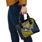 Personalised North Queensland Cowboys Shoulder Handbag Polynesian Tribal Art Style With Powerful Blue Heeler Mascot