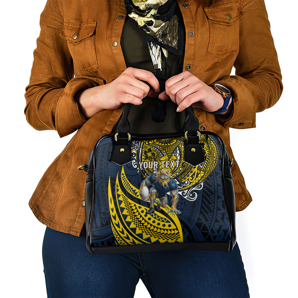 Personalised North Queensland Cowboys Shoulder Handbag Polynesian Tribal Art Style With Powerful Blue Heeler Mascot