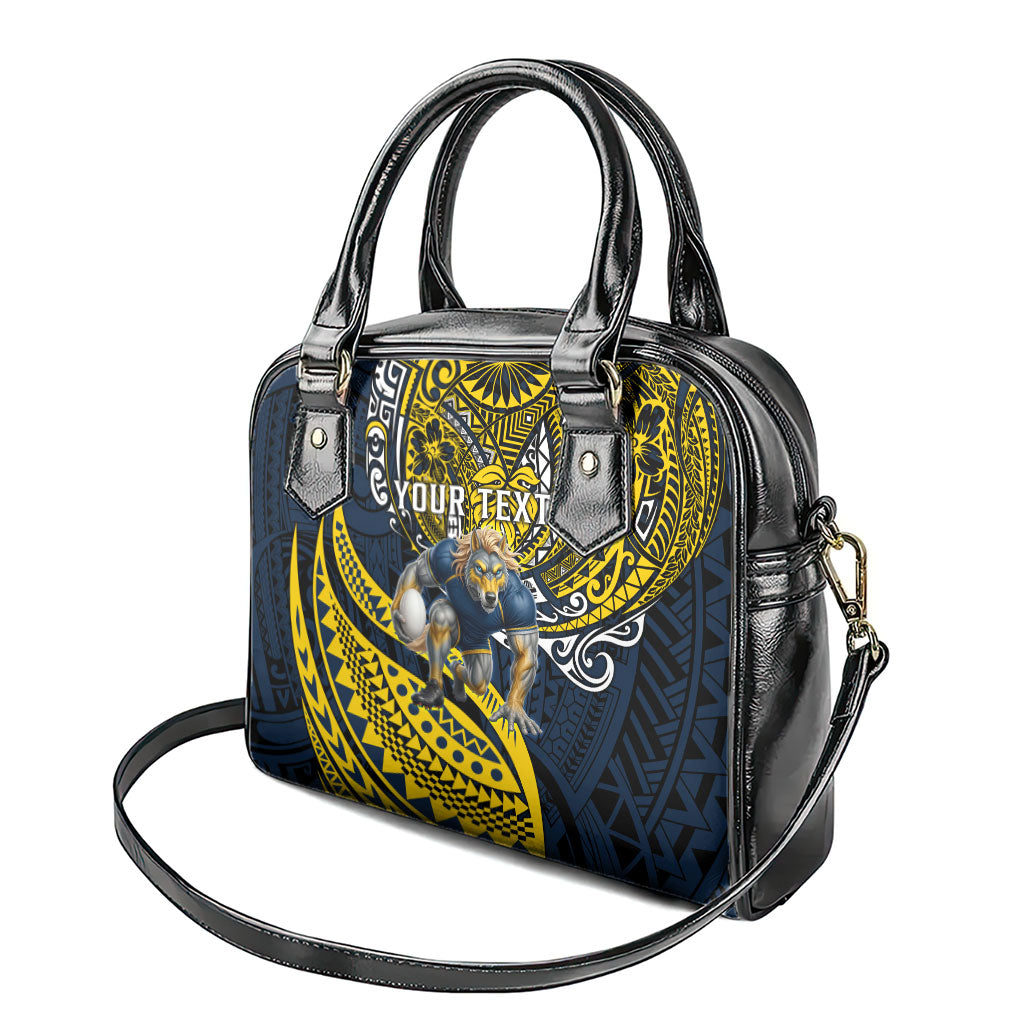 Personalised North Queensland Cowboys Shoulder Handbag Polynesian Tribal Art Style With Powerful Blue Heeler Mascot