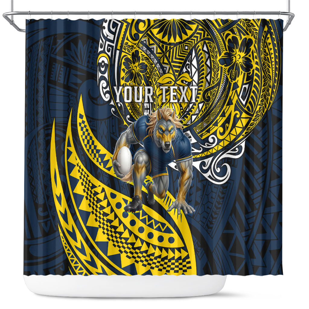 Personalised North Queensland Cowboys Shower Curtain Polynesian Tribal Art Style With Powerful Blue Heeler Mascot