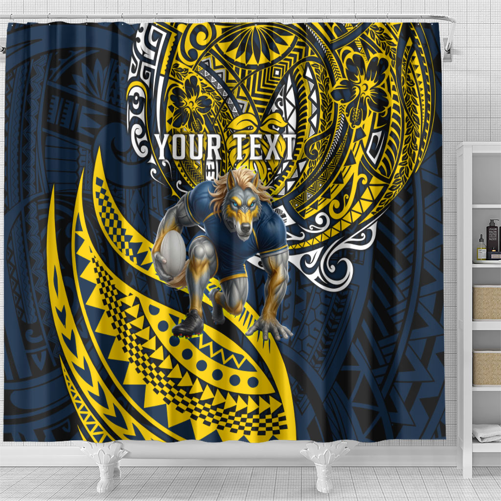 Personalised North Queensland Cowboys Shower Curtain Polynesian Tribal Art Style With Powerful Blue Heeler Mascot