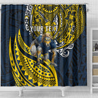 Personalised North Queensland Cowboys Shower Curtain Polynesian Tribal Art Style With Powerful Blue Heeler Mascot