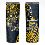 Personalised North Queensland Cowboys Skinny Tumbler Polynesian Tribal Art Style With Powerful Blue Heeler Mascot