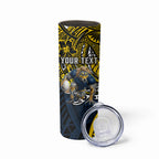 Personalised North Queensland Cowboys Skinny Tumbler Polynesian Tribal Art Style With Powerful Blue Heeler Mascot