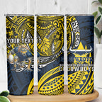Personalised North Queensland Cowboys Skinny Tumbler Polynesian Tribal Art Style With Powerful Blue Heeler Mascot