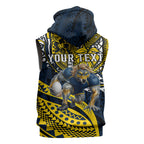 Personalised North Queensland Cowboys Sleeveless Hoodie Polynesian Tribal Art Style With Powerful Blue Heeler Mascot