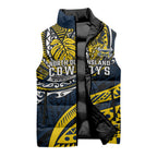 Personalised North Queensland Cowboys Sleeveless Puffer Jacket Polynesian Tribal Art Style With Powerful Blue Heeler Mascot