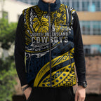 Personalised North Queensland Cowboys Sleeveless Puffer Jacket Polynesian Tribal Art Style With Powerful Blue Heeler Mascot