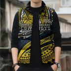 Personalised North Queensland Cowboys Sleeveless Puffer Jacket Polynesian Tribal Art Style With Powerful Blue Heeler Mascot