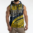 Personalised North Queensland Cowboys Sleeveless Zip Hoodie Polynesian Tribal Art Style With Powerful Blue Heeler Mascot