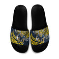 Personalised North Queensland Cowboys Slide Sandals Polynesian Tribal Art Style With Powerful Blue Heeler Mascot