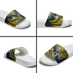 Personalised North Queensland Cowboys Slide Sandals Polynesian Tribal Art Style With Powerful Blue Heeler Mascot