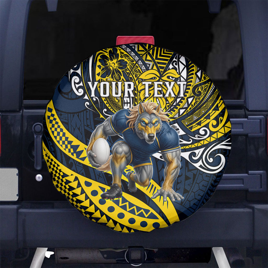 Personalised North Queensland Cowboys Spare Tire Cover Polynesian Tribal Art Style With Powerful Blue Heeler Mascot