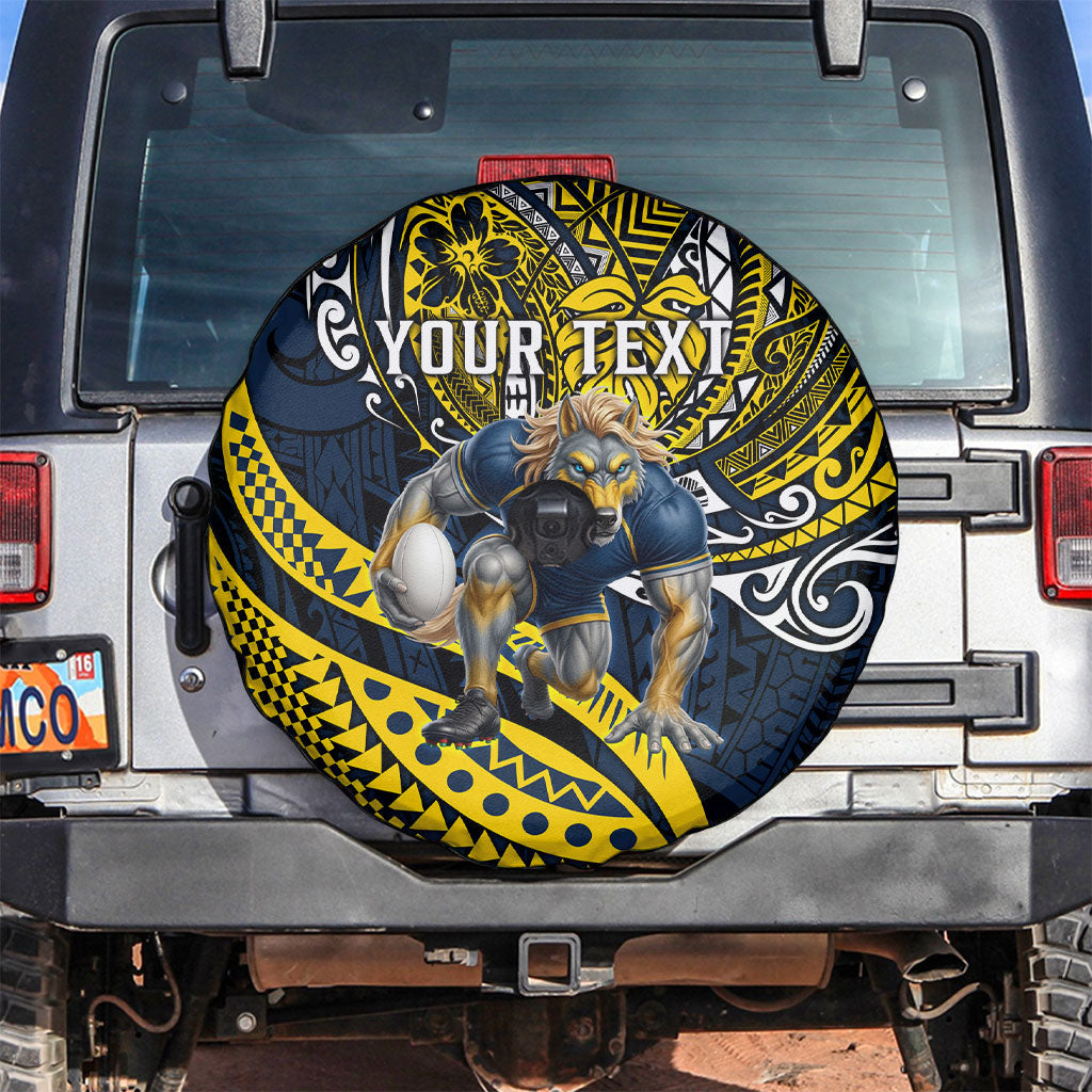 Personalised North Queensland Cowboys Spare Tire Cover Polynesian Tribal Art Style With Powerful Blue Heeler Mascot