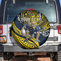 Personalised North Queensland Cowboys Spare Tire Cover Polynesian Tribal Art Style With Powerful Blue Heeler Mascot