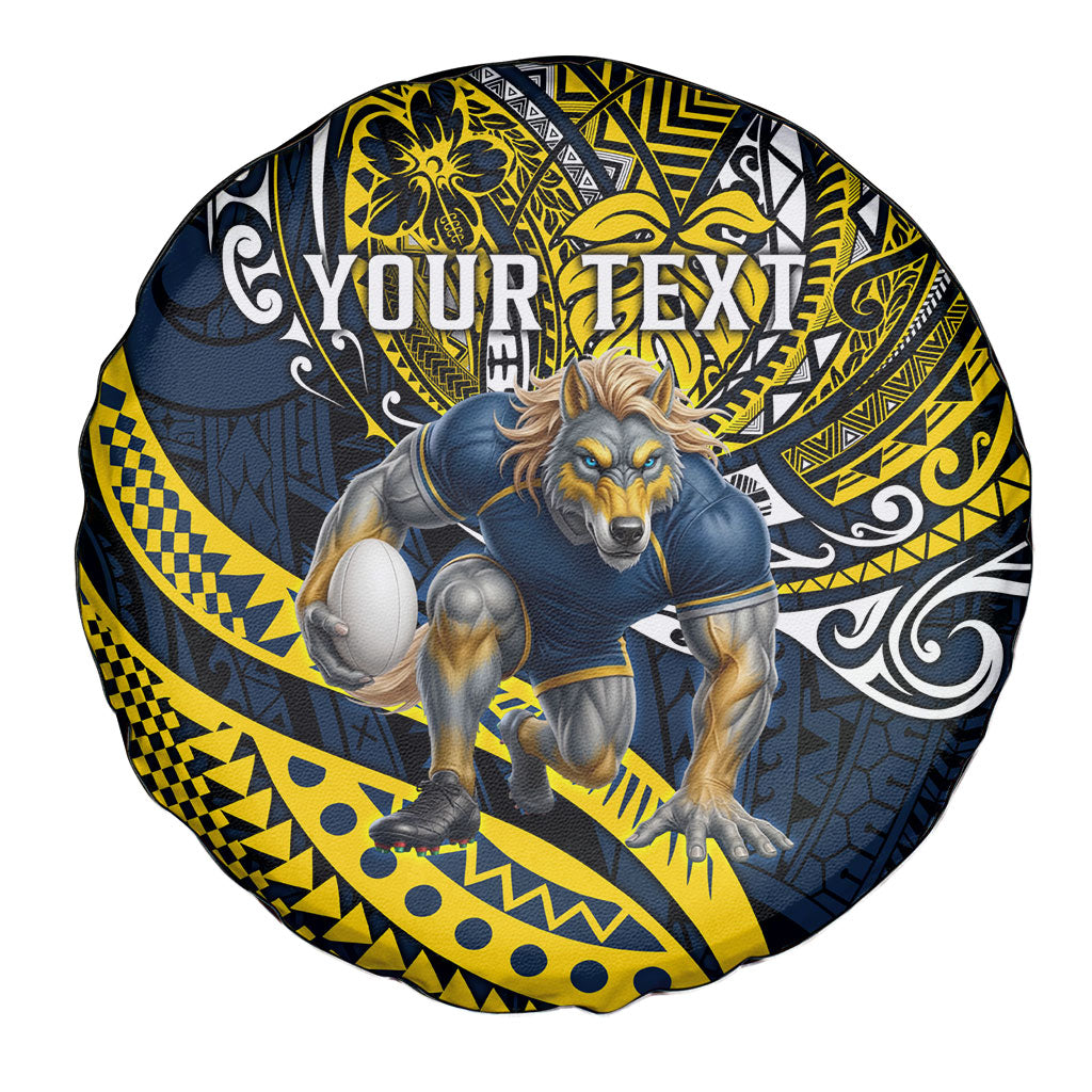 Personalised North Queensland Cowboys Spare Tire Cover Polynesian Tribal Art Style With Powerful Blue Heeler Mascot