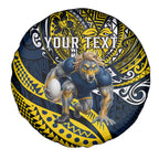 Personalised North Queensland Cowboys Spare Tire Cover Polynesian Tribal Art Style With Powerful Blue Heeler Mascot