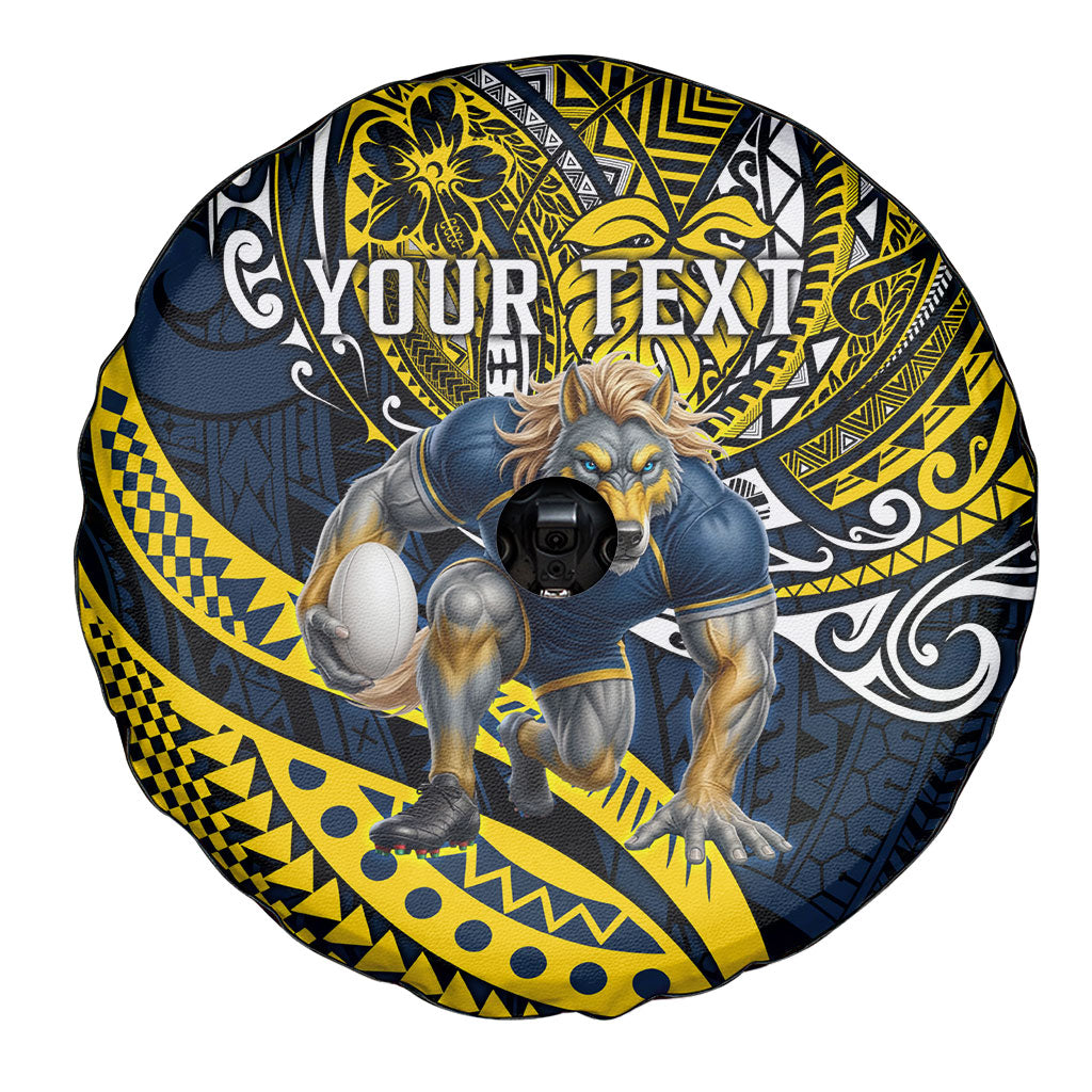 Personalised North Queensland Cowboys Spare Tire Cover Polynesian Tribal Art Style With Powerful Blue Heeler Mascot