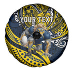 Personalised North Queensland Cowboys Spare Tire Cover Polynesian Tribal Art Style With Powerful Blue Heeler Mascot