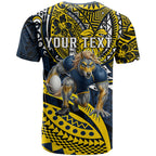 Personalised North Queensland Cowboys T Shirt Polynesian Tribal Art Style With Powerful Blue Heeler Mascot
