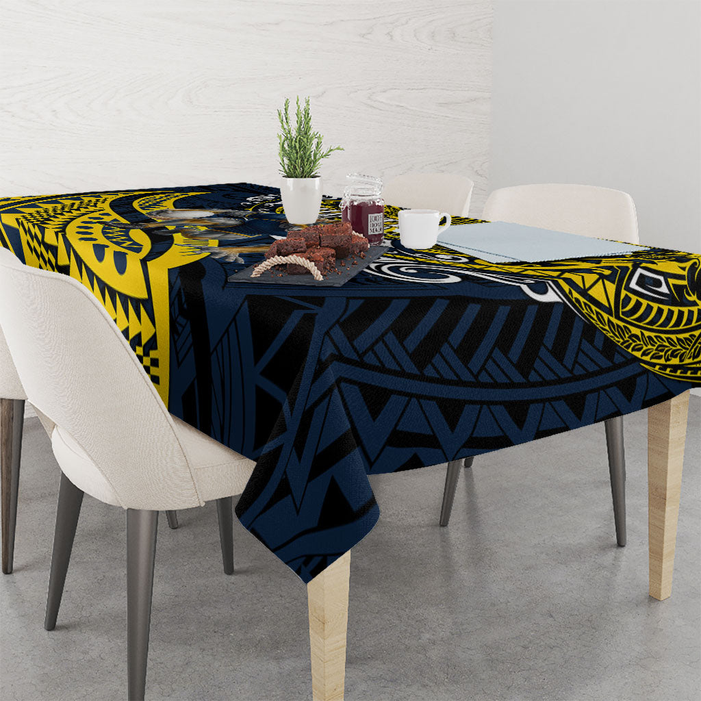 Personalised North Queensland Cowboys Tablecloth Polynesian Tribal Art Style With Powerful Blue Heeler Mascot
