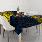 Personalised North Queensland Cowboys Tablecloth Polynesian Tribal Art Style With Powerful Blue Heeler Mascot