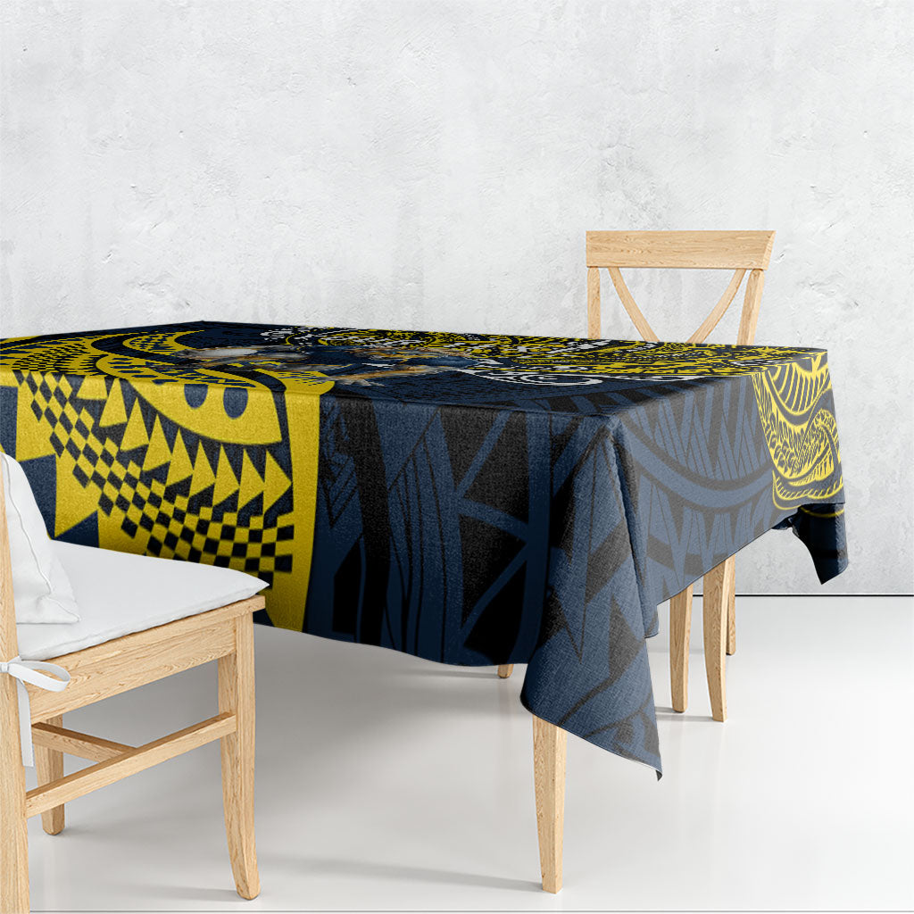 Personalised North Queensland Cowboys Tablecloth Polynesian Tribal Art Style With Powerful Blue Heeler Mascot