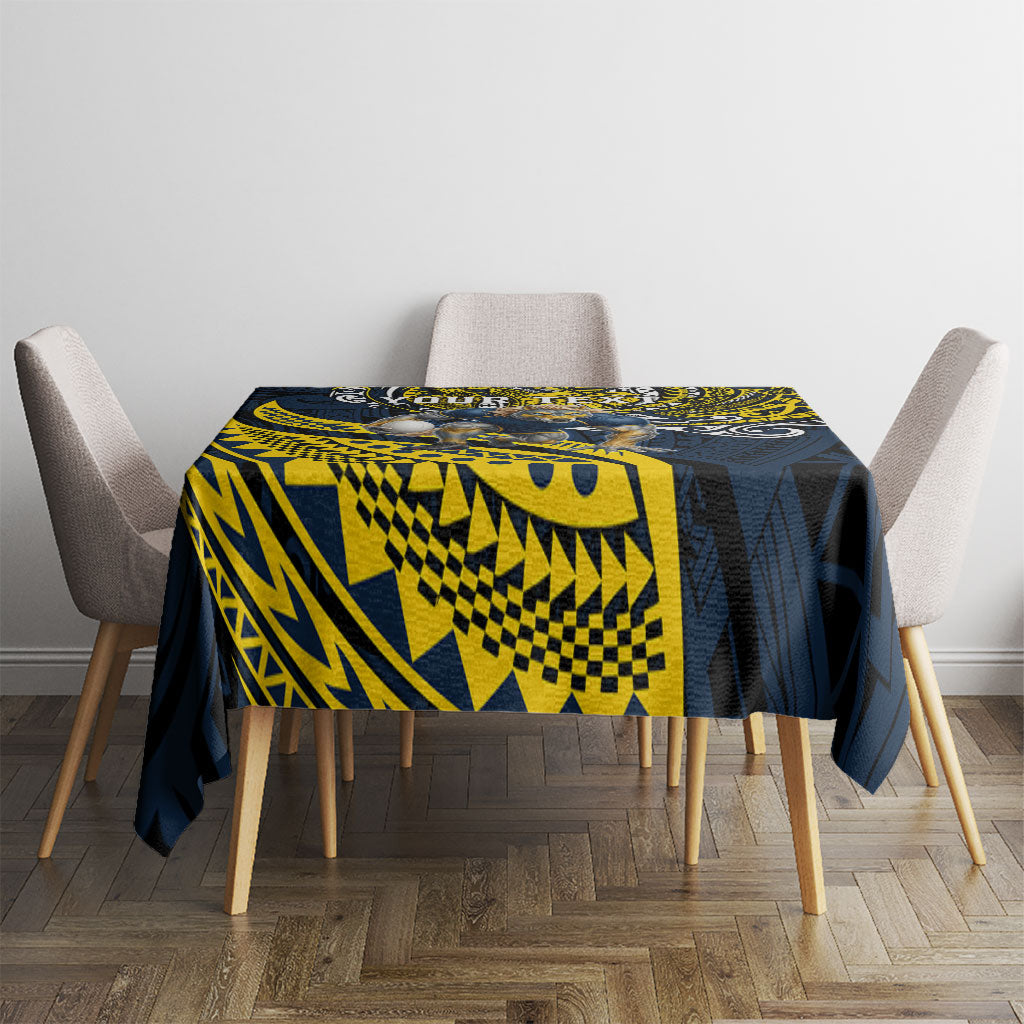 Personalised North Queensland Cowboys Tablecloth Polynesian Tribal Art Style With Powerful Blue Heeler Mascot