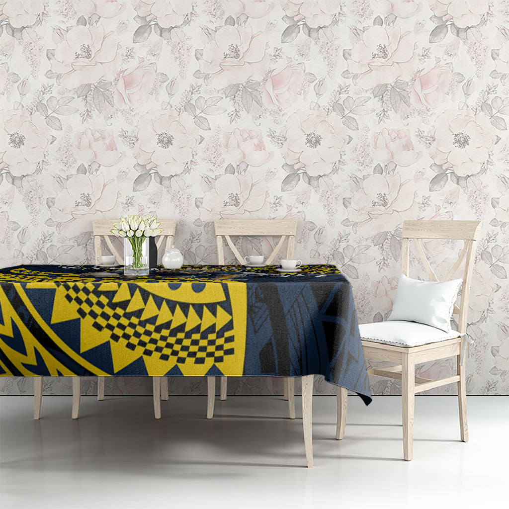 Personalised North Queensland Cowboys Tablecloth Polynesian Tribal Art Style With Powerful Blue Heeler Mascot