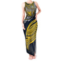 Personalised North Queensland Cowboys Tank Maxi Dress Polynesian Tribal Art Style With Powerful Blue Heeler Mascot