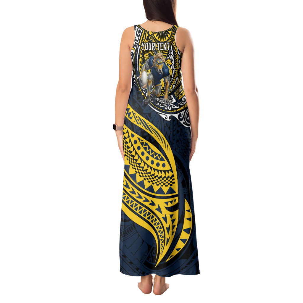 Personalised North Queensland Cowboys Tank Maxi Dress Polynesian Tribal Art Style With Powerful Blue Heeler Mascot