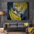 Personalised North Queensland Cowboys Tapestry Polynesian Tribal Art Style With Powerful Blue Heeler Mascot