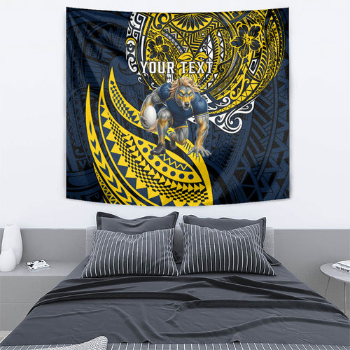 Personalised North Queensland Cowboys Tapestry Polynesian Tribal Art Style With Powerful Blue Heeler Mascot