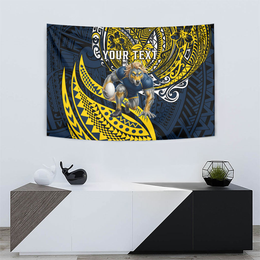 Personalised North Queensland Cowboys Tapestry Polynesian Tribal Art Style With Powerful Blue Heeler Mascot
