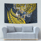Personalised North Queensland Cowboys Tapestry Polynesian Tribal Art Style With Powerful Blue Heeler Mascot