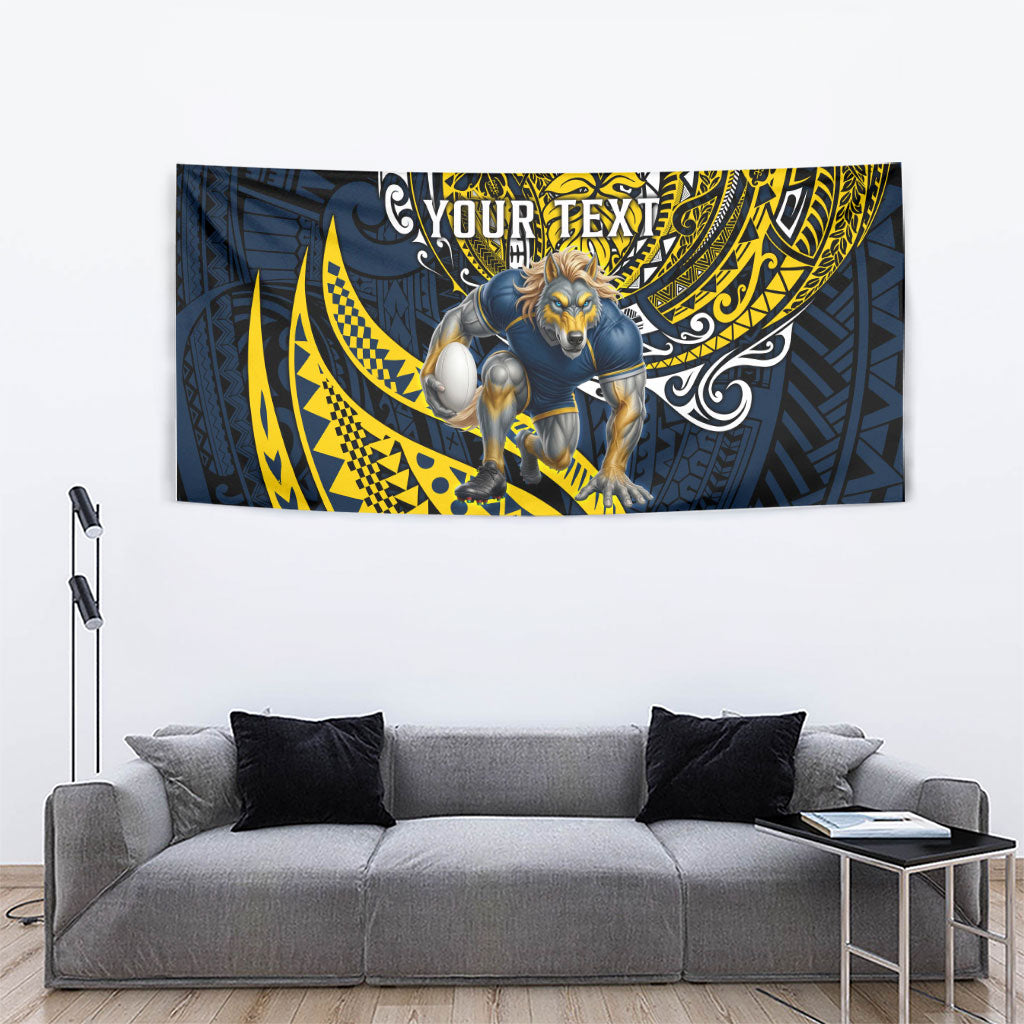 Personalised North Queensland Cowboys Tapestry Polynesian Tribal Art Style With Powerful Blue Heeler Mascot