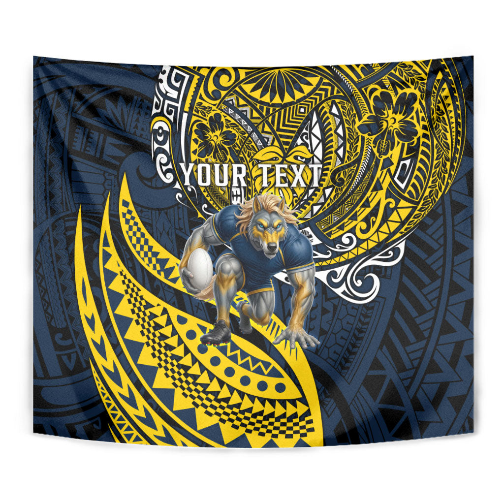 Personalised North Queensland Cowboys Tapestry Polynesian Tribal Art Style With Powerful Blue Heeler Mascot