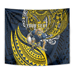 Personalised North Queensland Cowboys Tapestry Polynesian Tribal Art Style With Powerful Blue Heeler Mascot